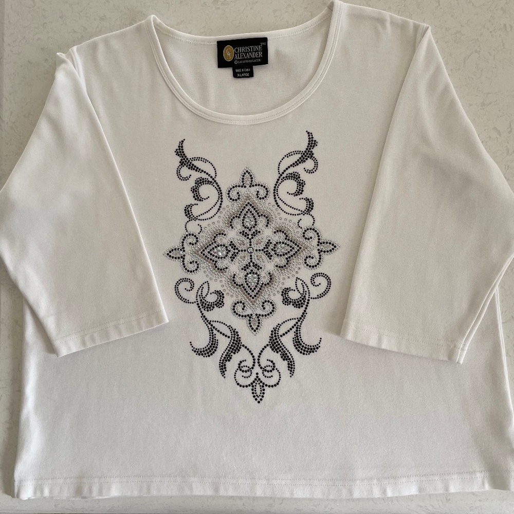 Christine Alexander Swarovski Crystals Top. White, size XL.
